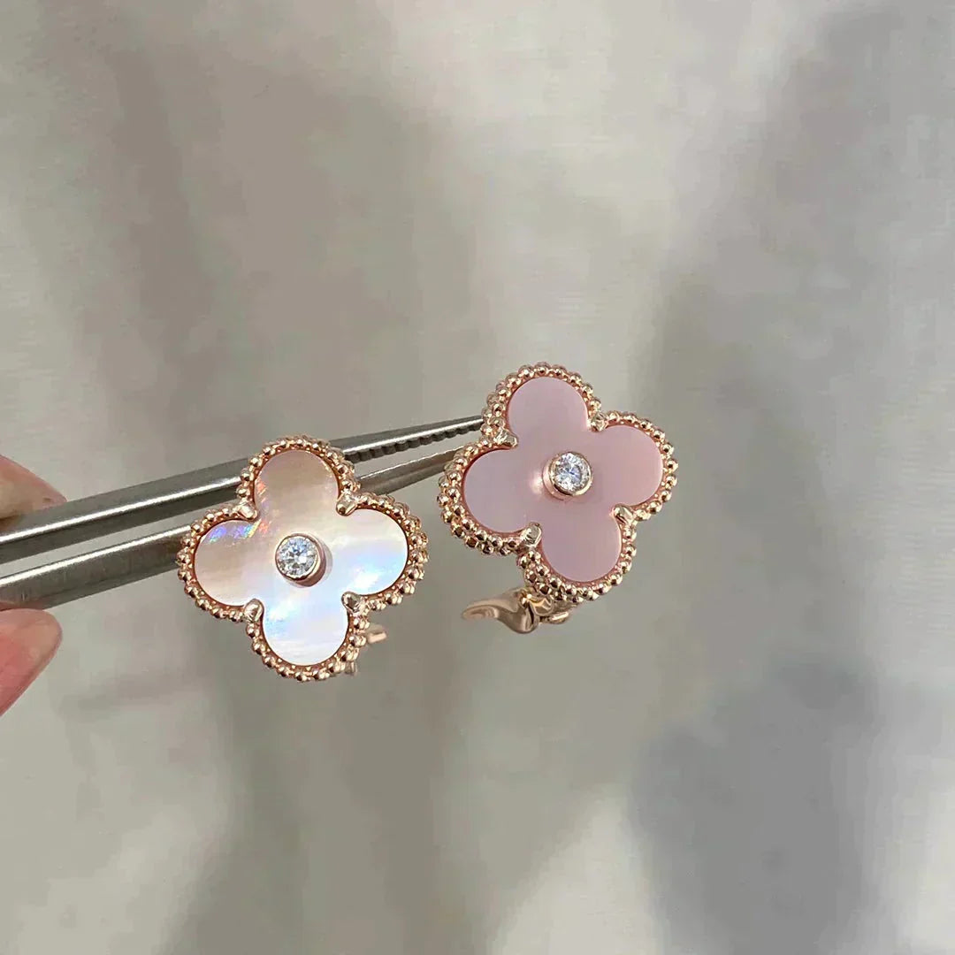 [Luxe Jewelry]CLOVER MEDIUM 1 MOTIFS  PINK MOP DIAMOND EARRINGS