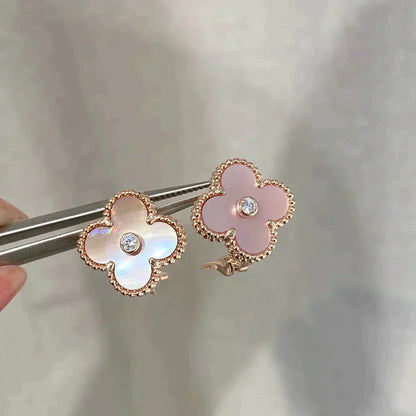 [Luxe Jewelry]CLOVER MEDIUM 1 MOTIFS  PINK MOP DIAMOND EARRINGS