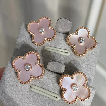 [Luxe Jewelry]CLOVER MEDIUM 1 MOTIFS  PINK MOP DIAMOND EARRINGS