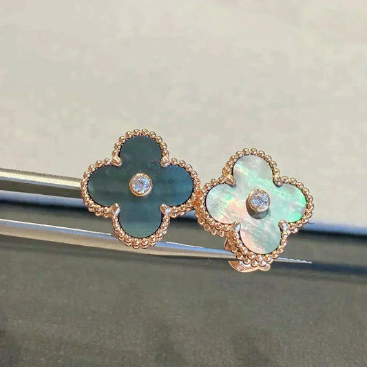 [Luxe Jewelry]CLOVER MEDIUM 1 MOTIFS GRAY MOP  DIAMOND EARRINGS