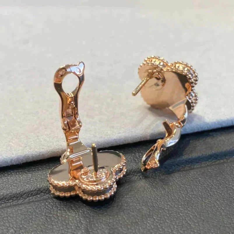 [Luxe Jewelry]CLOVER MEDIUM 1 MOTIFS GRAY MOP  DIAMOND EARRINGS