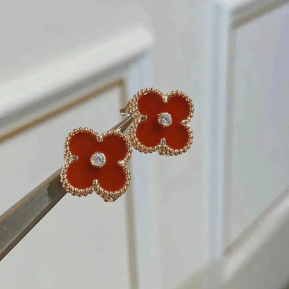 [Luxe Jewelry]CLOVER MEDIUM 1 MOTIFS CARNELIAN  DIAMOND earrings