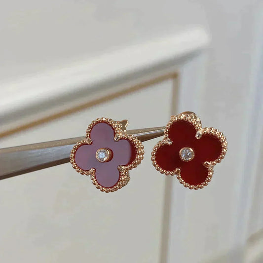 [Luxe Jewelry]CLOVER MEDIUM 1 MOTIFS CARNELIAN  DIAMOND earrings