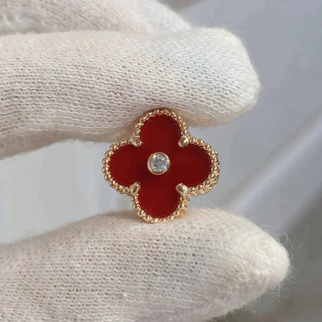 [Luxe Jewelry]CLOVER MEDIUM 1 MOTIFS CARNELIAN  DIAMOND earrings
