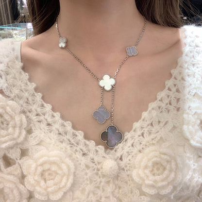 [Luxe Jewelry]CLOVER MOP CHALCEDONY NECKLACE SILVER 6 MOTIF