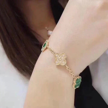 [Luxe Jewelry]CLOVER  5 MOTIF MALACHITE DIAMOND BRACELET
