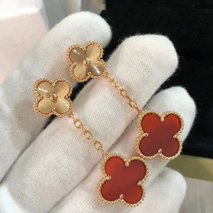 [Luxe Jewelry]CLOVER 2 MOTIF  LASER CARNELIAN EARRINGS