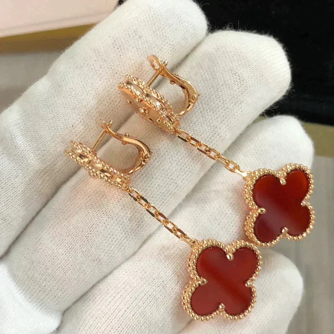 [Luxe Jewelry]CLOVER 2 MOTIF  LASER CARNELIAN EARRINGS