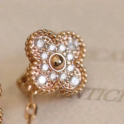 [Luxe Jewelry]CLOVER MEDIUM 1 MOTIFS FUll DIAMOND EARRINGS