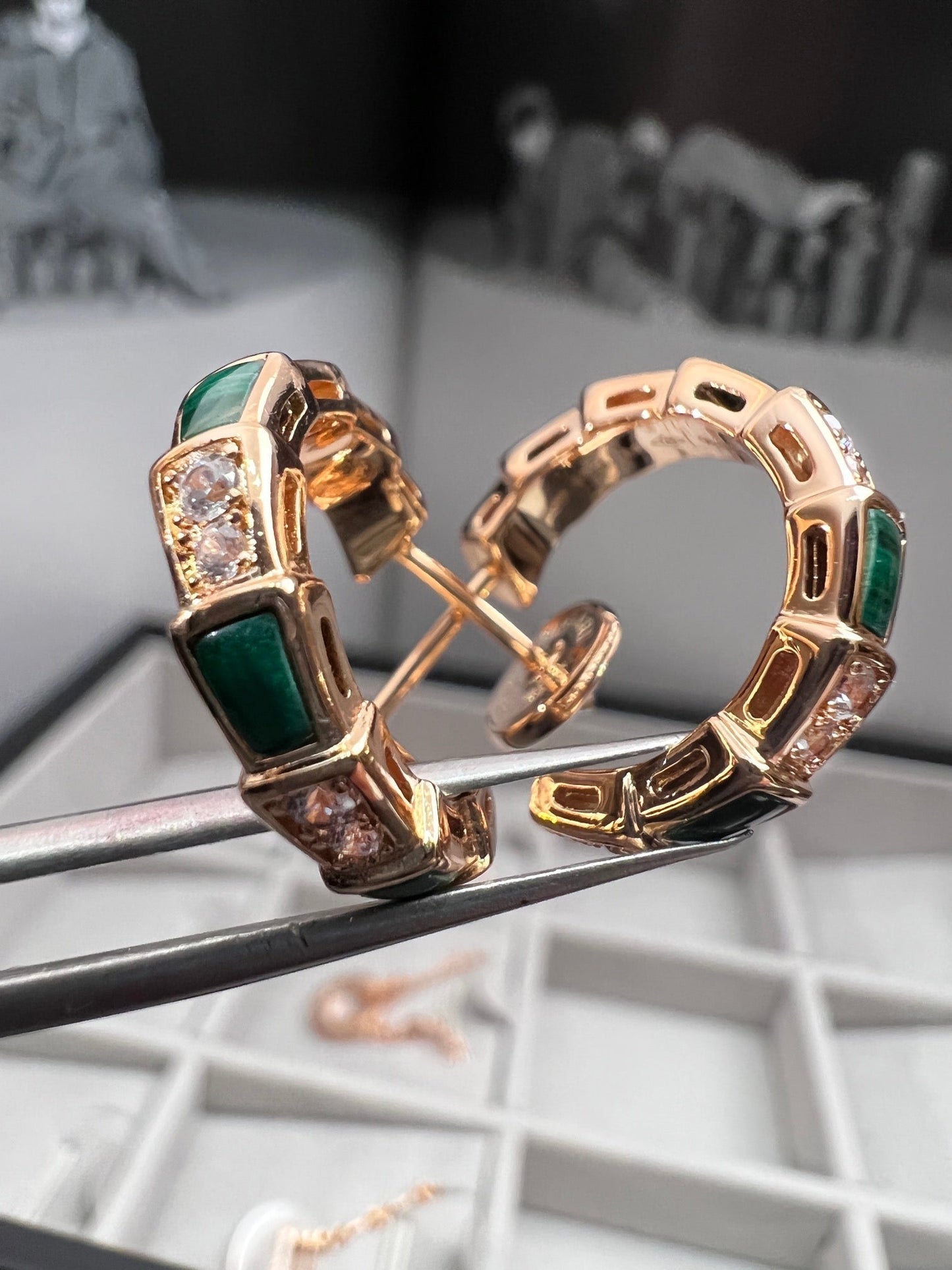 [Luxe Jewelry]SERPENTI MALACHITE PINK GOLD EARRINGS