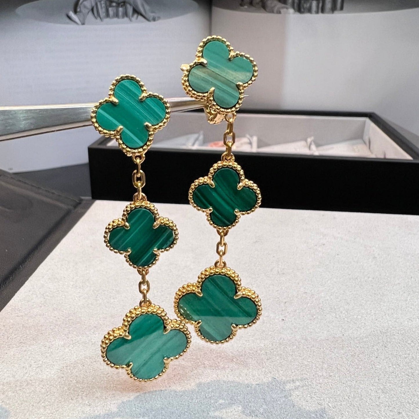 [Luxe Jewelry]CLOVER MALACHITE 3 MOTIFS GOLD