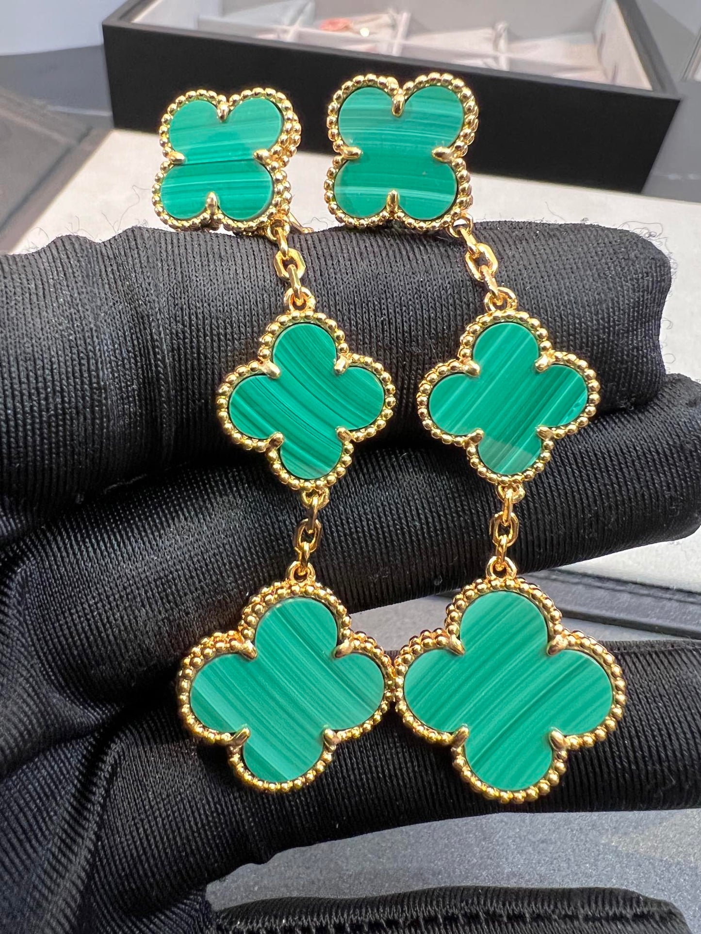 [Luxe Jewelry]CLOVER MALACHITE 3 MOTIFS GOLD