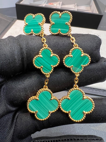 [Luxe Jewelry]CLOVER MALACHITE 3 MOTIFS GOLD