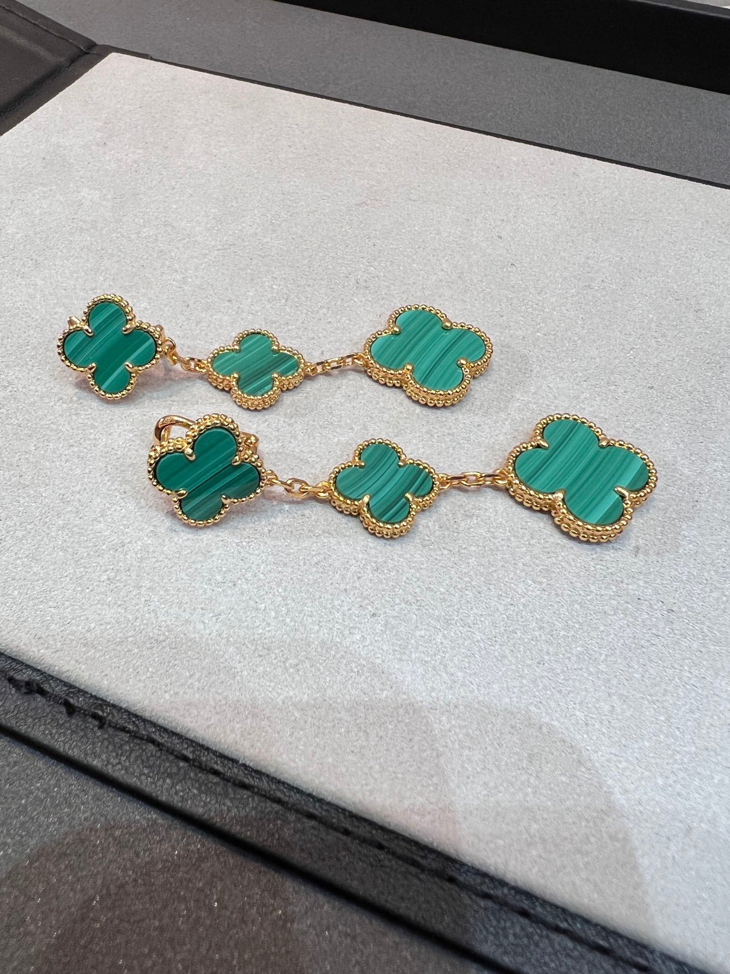 [Luxe Jewelry]CLOVER MALACHITE 3 MOTIFS GOLD