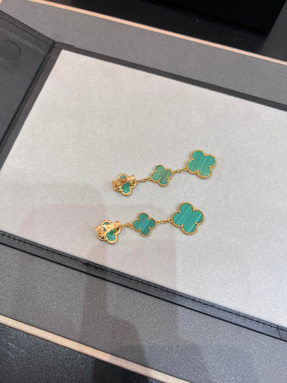 [Luxe Jewelry]CLOVER MALACHITE 3 MOTIFS GOLD