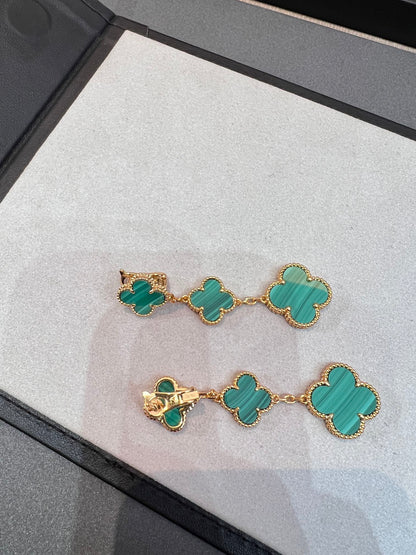 [Luxe Jewelry]CLOVER MALACHITE 3 MOTIFS GOLD