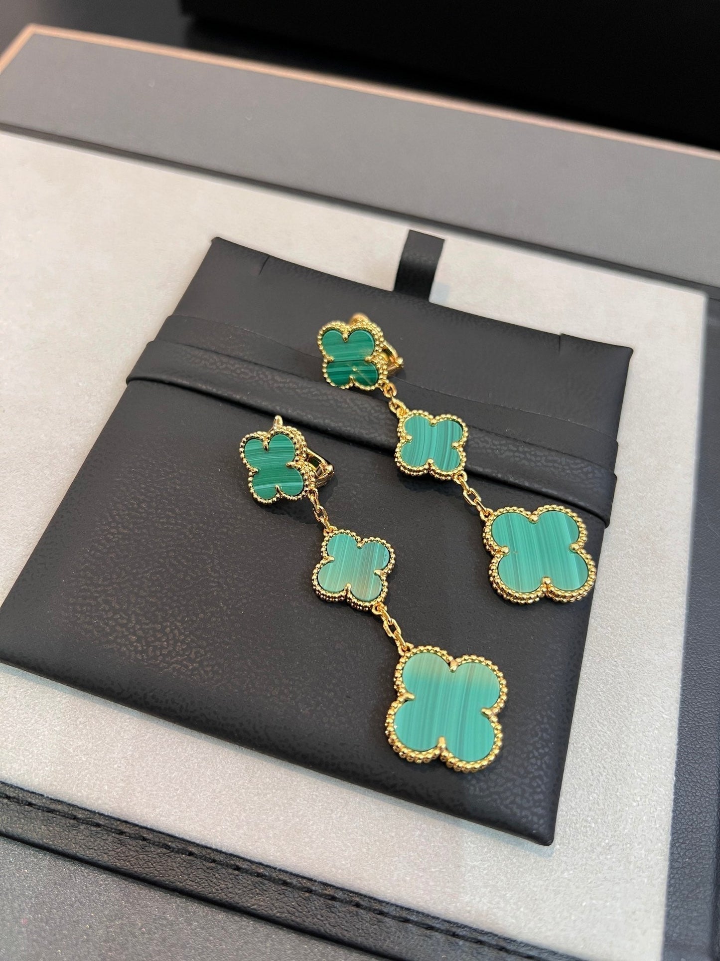 [Luxe Jewelry]CLOVER MALACHITE 3 MOTIFS GOLD