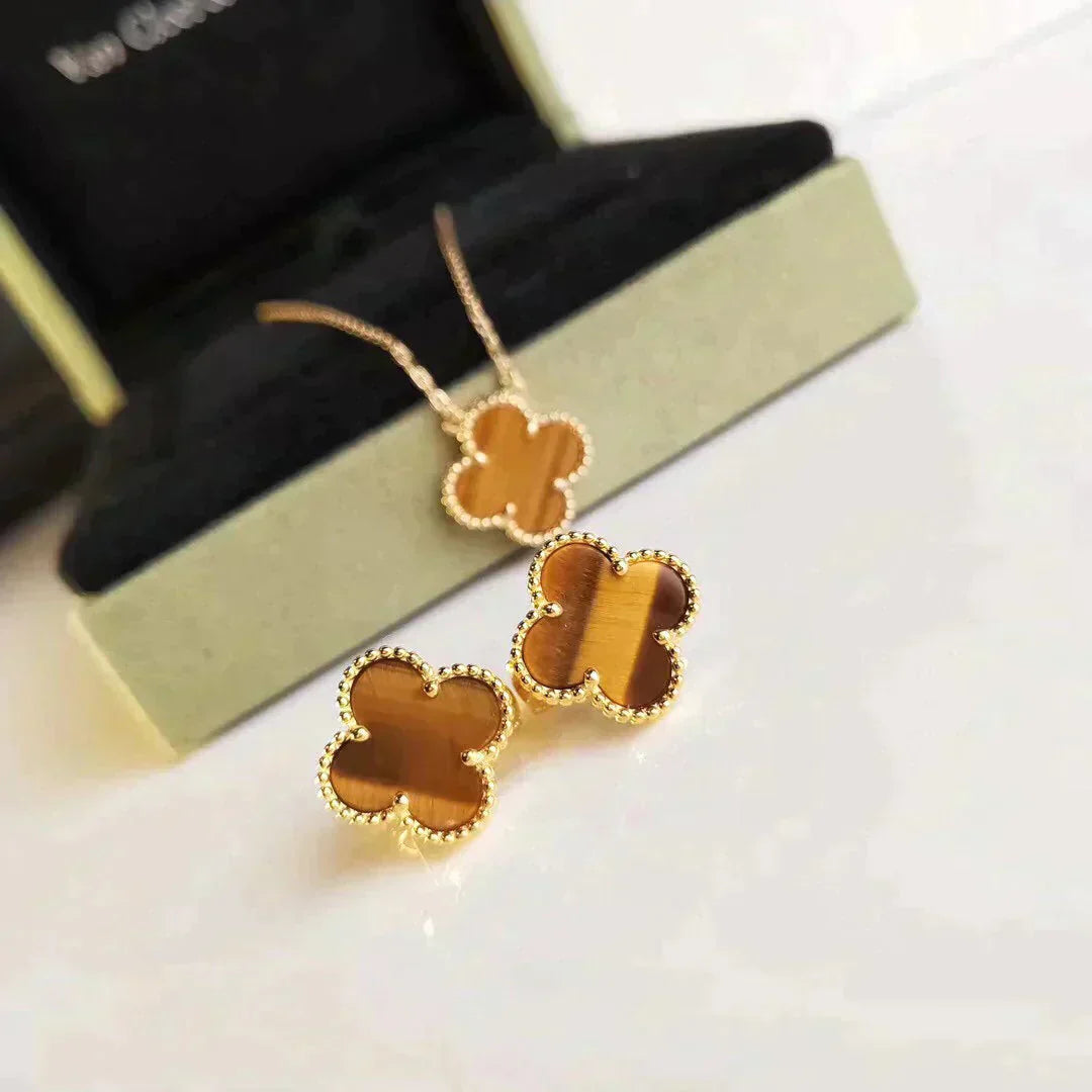 [Luxe Jewelry]CLOVER MEDIUM 1 MOTIFS TIGER EYE EARRINGS