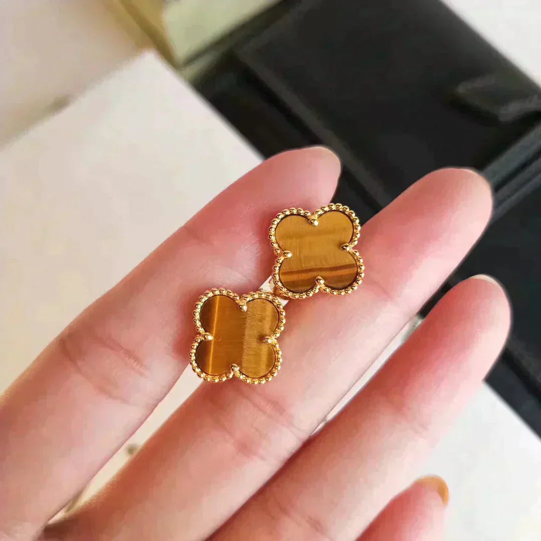 [Luxe Jewelry]CLOVER MEDIUM 1 MOTIFS TIGER EYE EARRINGS