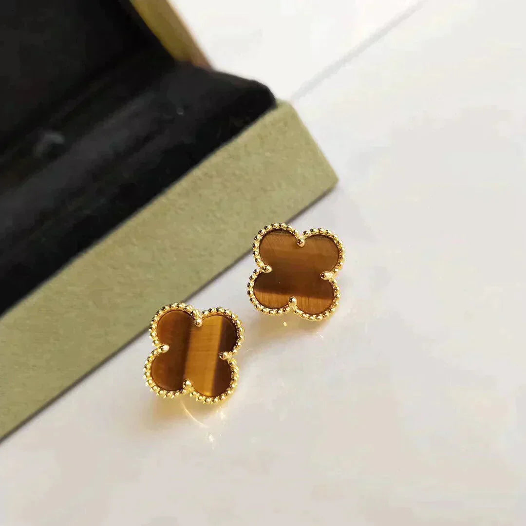 [Luxe Jewelry]CLOVER MEDIUM 1 MOTIFS TIGER EYE EARRINGS