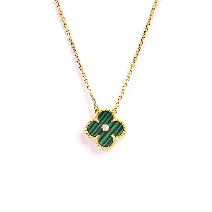 [Luxe Jewelry]CLOVER 15MM DIAMOND TURQUOISE NECKLACE