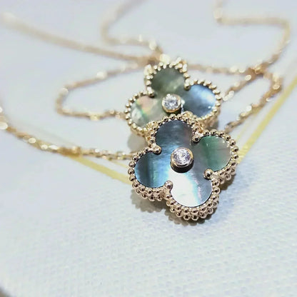 [Luxe Jewelry]CLOVER 15MM DIAMOND AND MOTHER-OF-GREY NECKLACE