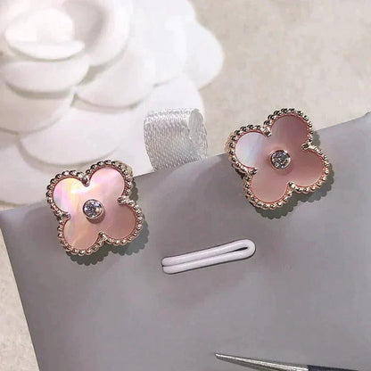 [Luxe Jewelry]CLOVER MEDIUM 1 MOTIFS  PINK MOP DIAMOND EARRINGS