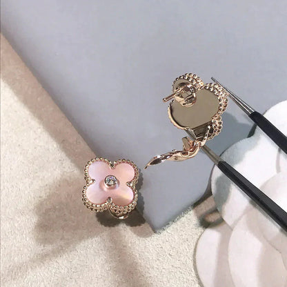 [Luxe Jewelry]CLOVER MEDIUM 1 MOTIFS  PINK MOP DIAMOND EARRINGS