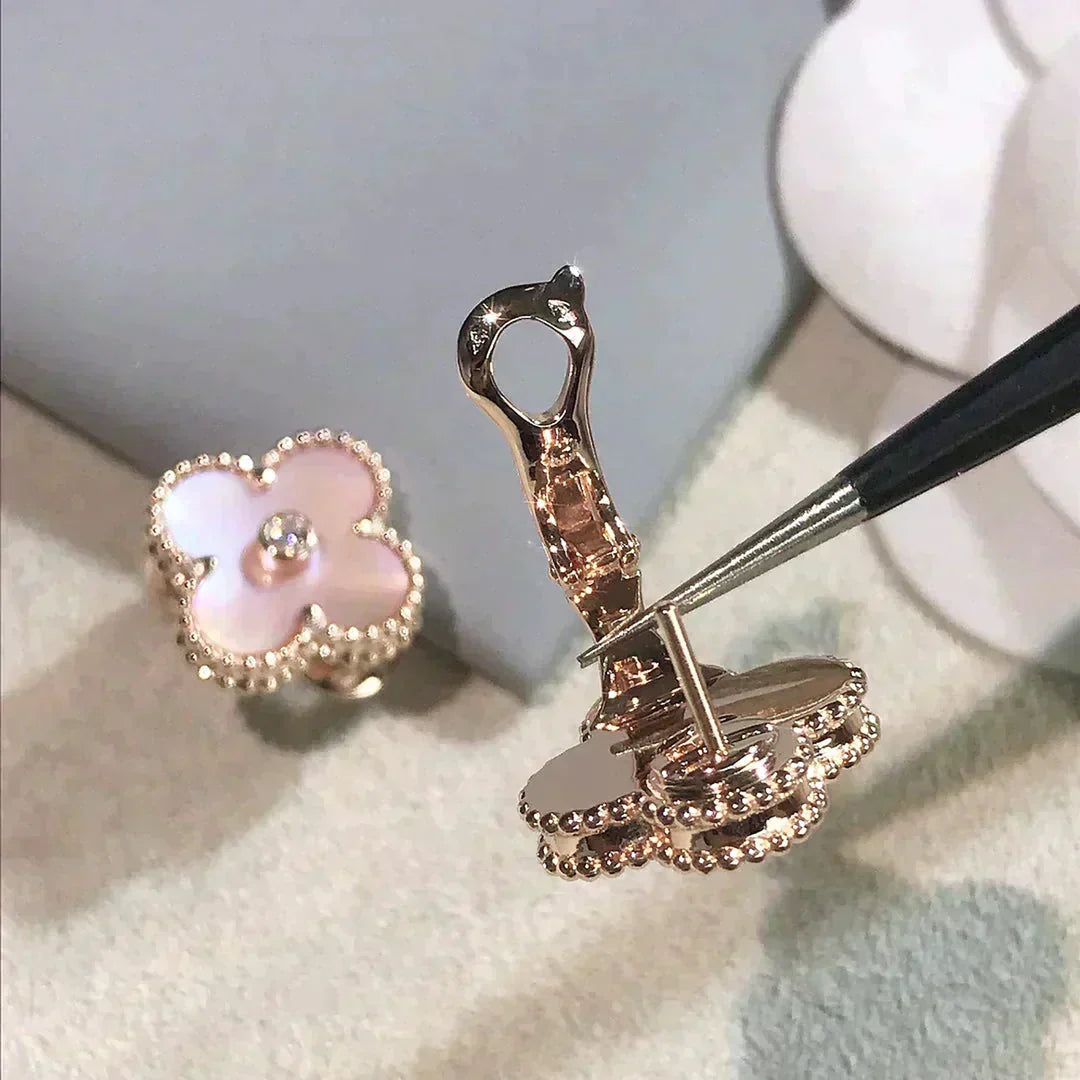 [Luxe Jewelry]CLOVER MEDIUM 1 MOTIFS  PINK MOP DIAMOND EARRINGS
