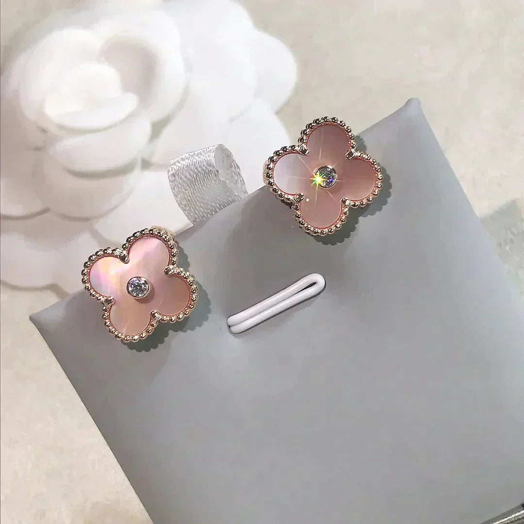[Luxe Jewelry]CLOVER MEDIUM 1 MOTIFS  PINK MOP DIAMOND EARRINGS