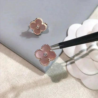 [Luxe Jewelry]CLOVER MEDIUM 1 MOTIFS  PINK MOP DIAMOND EARRINGS