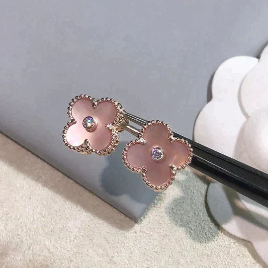 [Luxe Jewelry]CLOVER MEDIUM 1 MOTIFS  PINK MOP DIAMOND EARRINGS