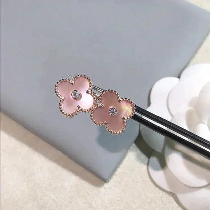 [Luxe Jewelry]CLOVER MEDIUM 1 MOTIFS  PINK MOP DIAMOND EARRINGS