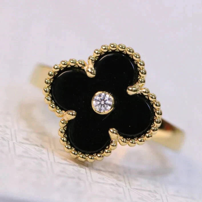 [Luxe Jewelry]CLOVER ONYX RING GOLD DIAMOND