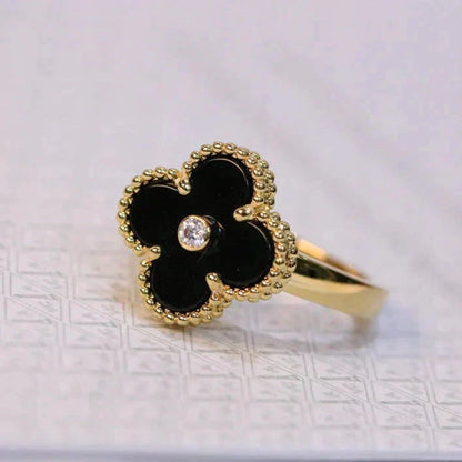 [Luxe Jewelry]CLOVER ONYX RING GOLD DIAMOND