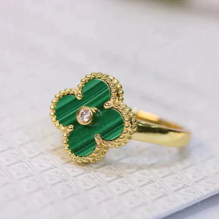 [Luxe Jewelry]CLOVER MALACHITE RING GOLD DIAMOND