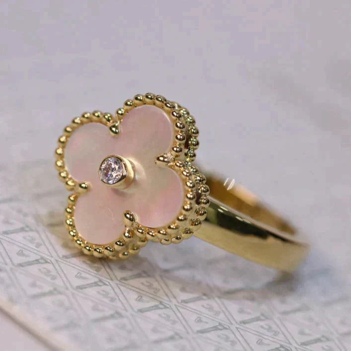 [Luxe Jewelry]CLOVER PINK MOP RING GOLD DIAMOND