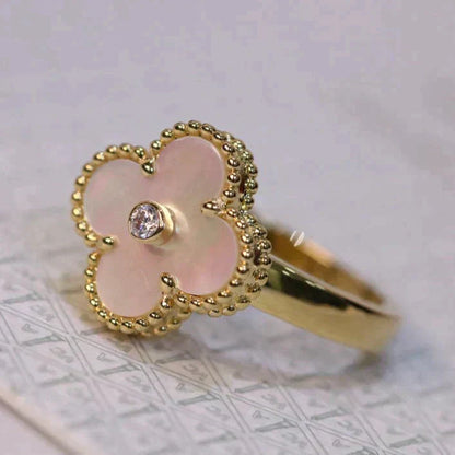 [Luxe Jewelry]CLOVER PINK MOP RING GOLD DIAMOND