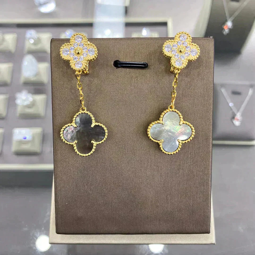 [Luxe Jewelry]CLOVER  2 MOTIFS  DIAMOND  EARRINGS (MULTIPLE CHOICESç´