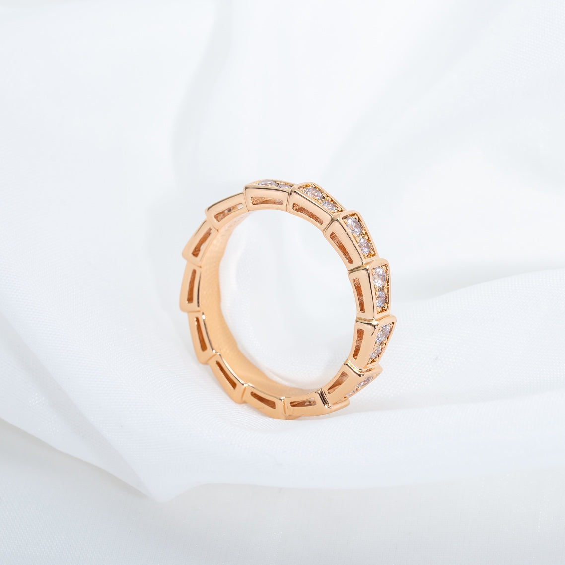 [Luxe Jewelry]SERPENTI RING PINK GOLD DIAMOND PAVED 3MM