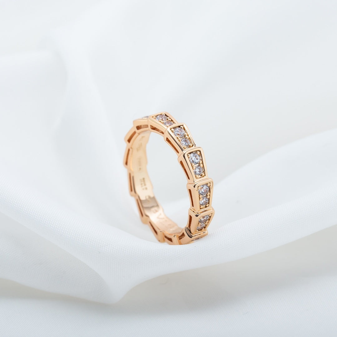 [Luxe Jewelry]SERPENTI RING PINK GOLD DIAMOND PAVED 3MM