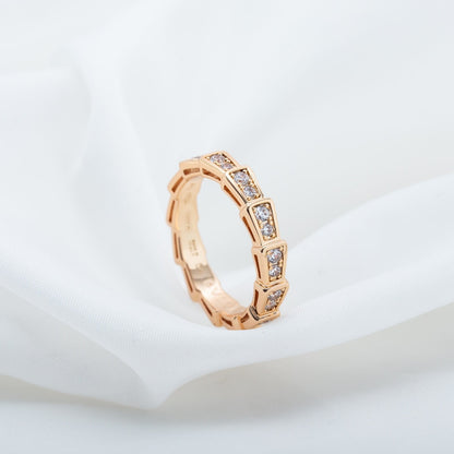 [Luxe Jewelry]SERPENTI RING PINK GOLD DIAMOND PAVED 3MM