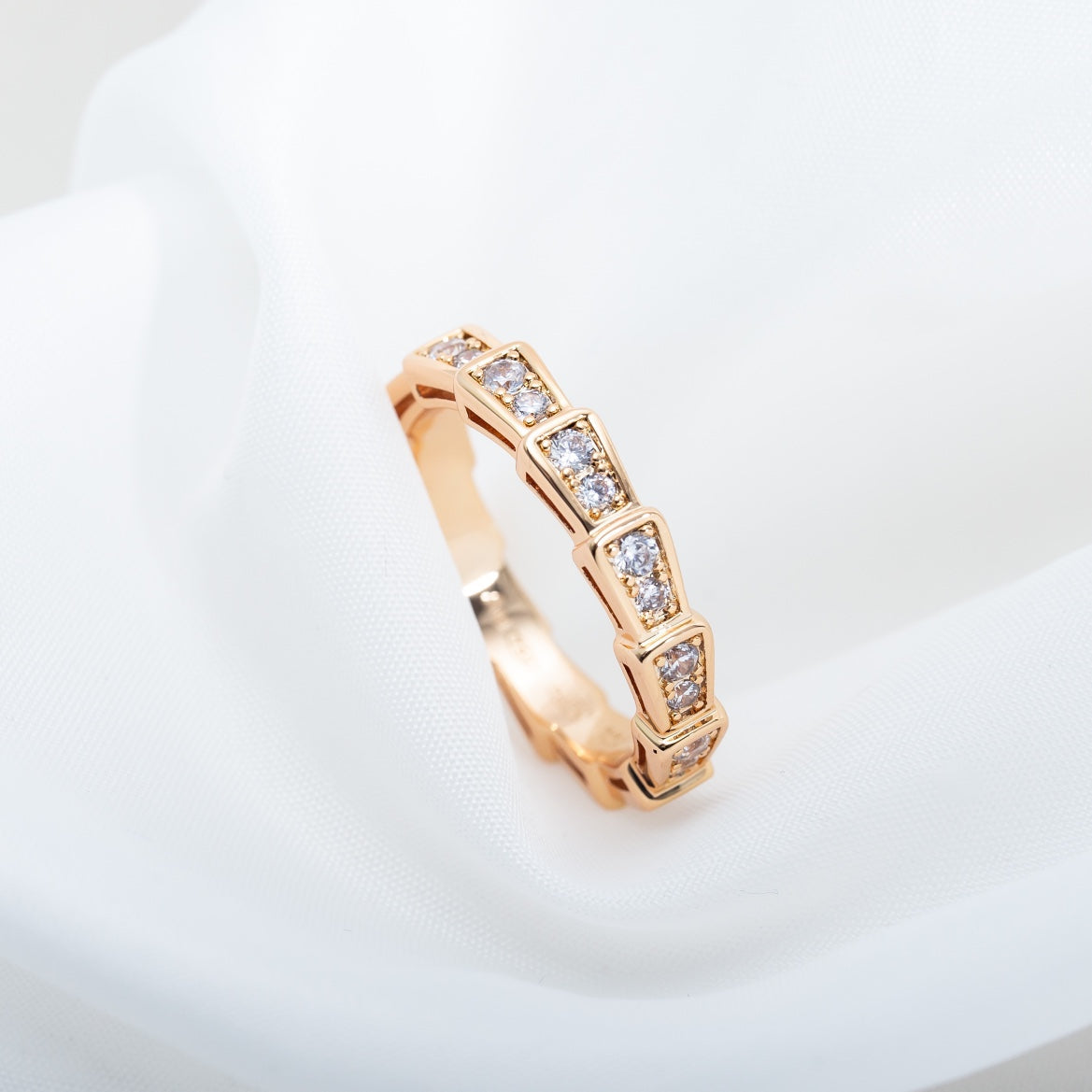 [Luxe Jewelry]SERPENTI RING PINK GOLD DIAMOND PAVED 3MM
