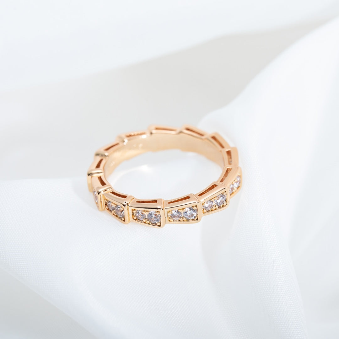 [Luxe Jewelry]SERPENTI RING PINK GOLD DIAMOND PAVED 3MM