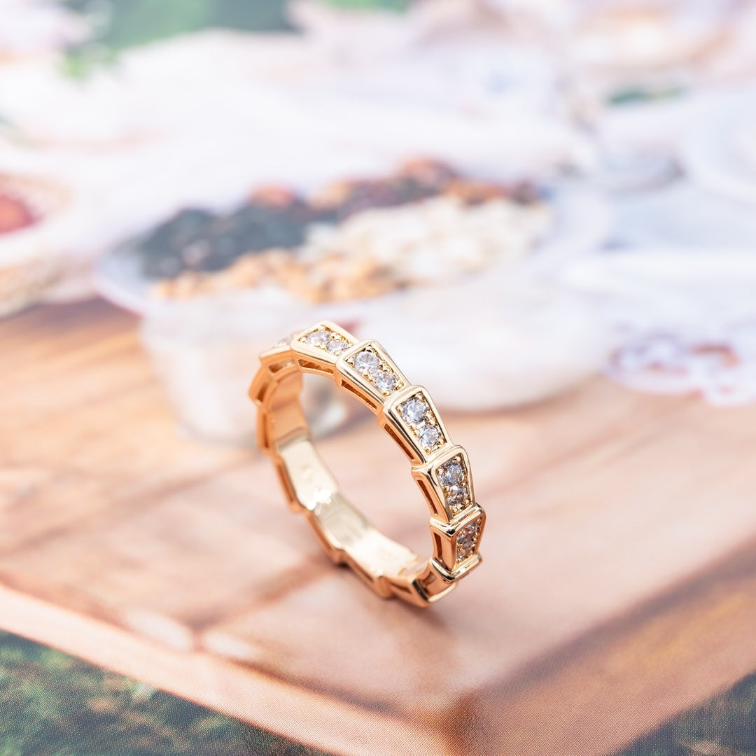 [Luxe Jewelry]SERPENTI RING PINK GOLD DIAMOND PAVED 3MM