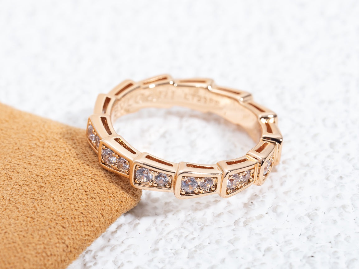 [Luxe Jewelry]SERPENTI RING PINK GOLD DIAMOND PAVED 3MM