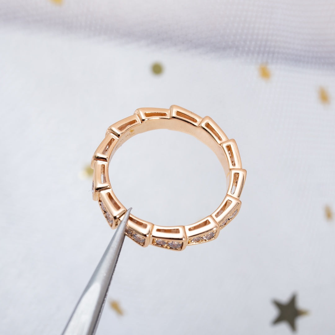[Luxe Jewelry]SERPENTI RING PINK GOLD DIAMOND PAVED 3MM
