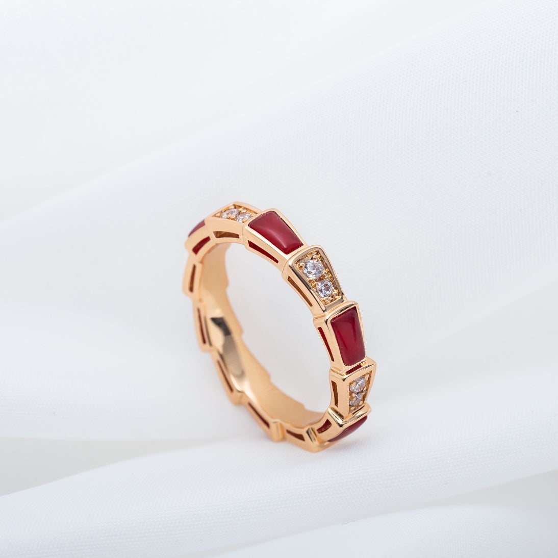 [Luxe Jewelry]SERPENTI RING PINK GOLD CARNELIAN DIAMOND 3MM
