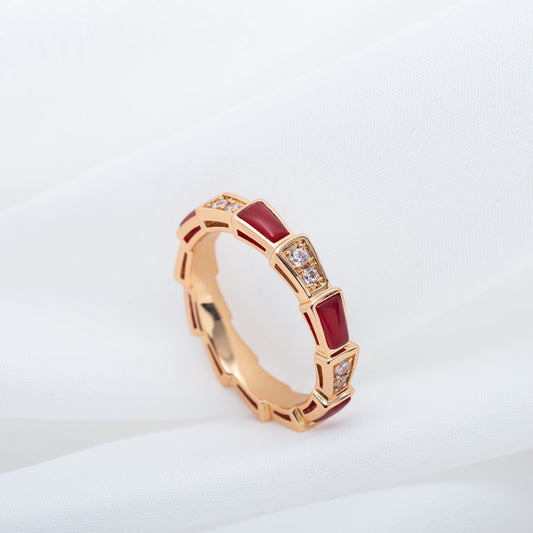 [Luxe Jewelry]SERPENTI RING PINK GOLD CARNELIAN DIAMOND 3MM
