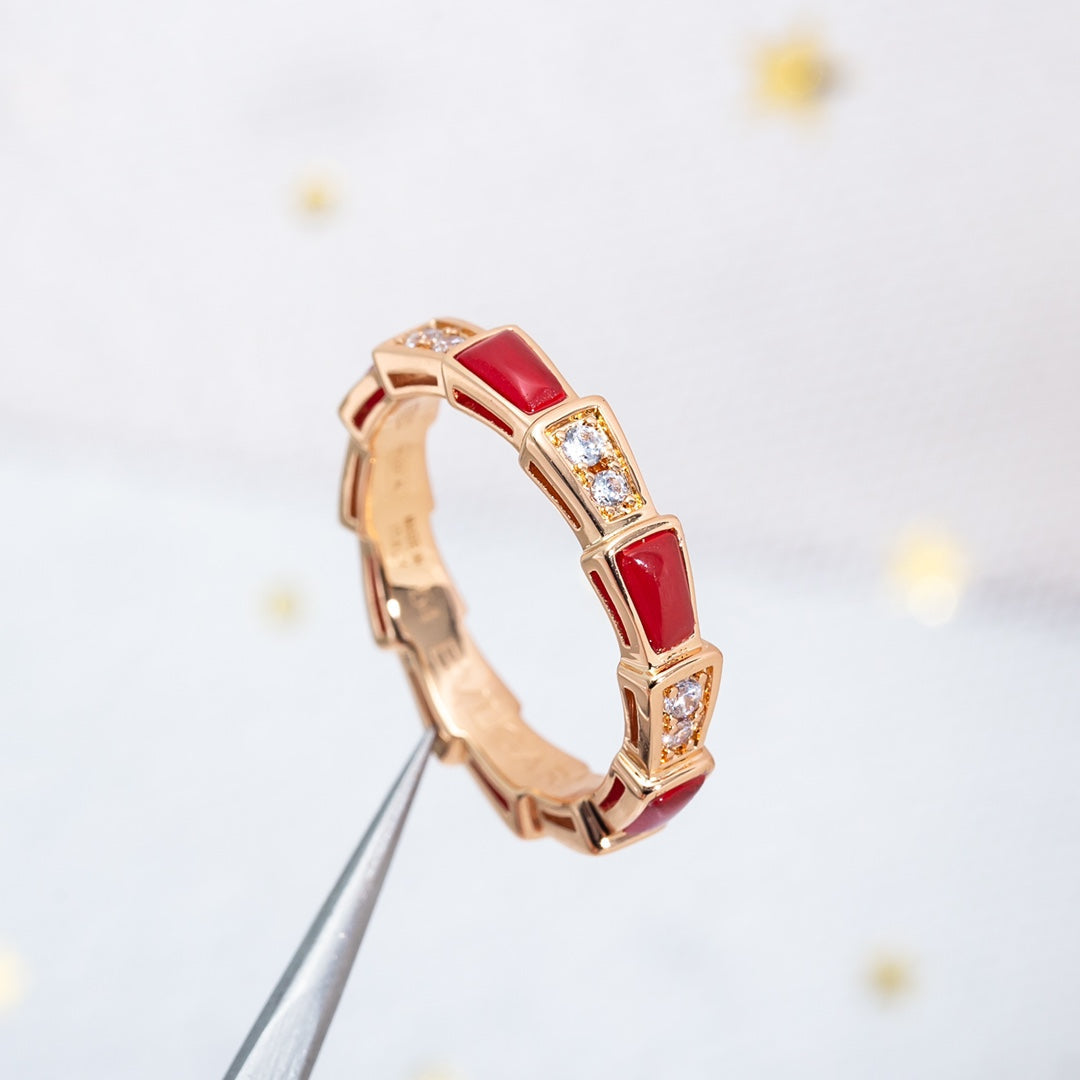 [Luxe Jewelry]SERPENTI RING PINK GOLD CARNELIAN DIAMOND 3MM